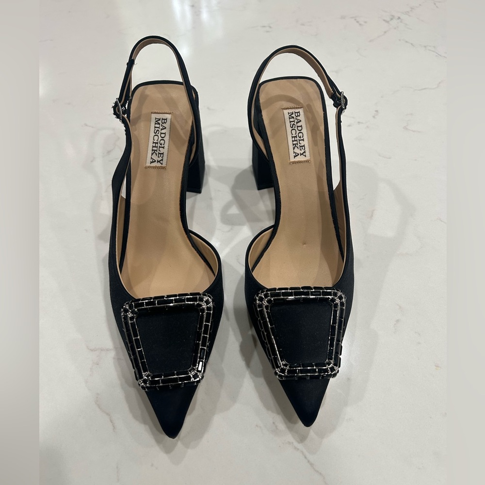 Badgley Mischka Black Slingback Heels with Silver Accents
